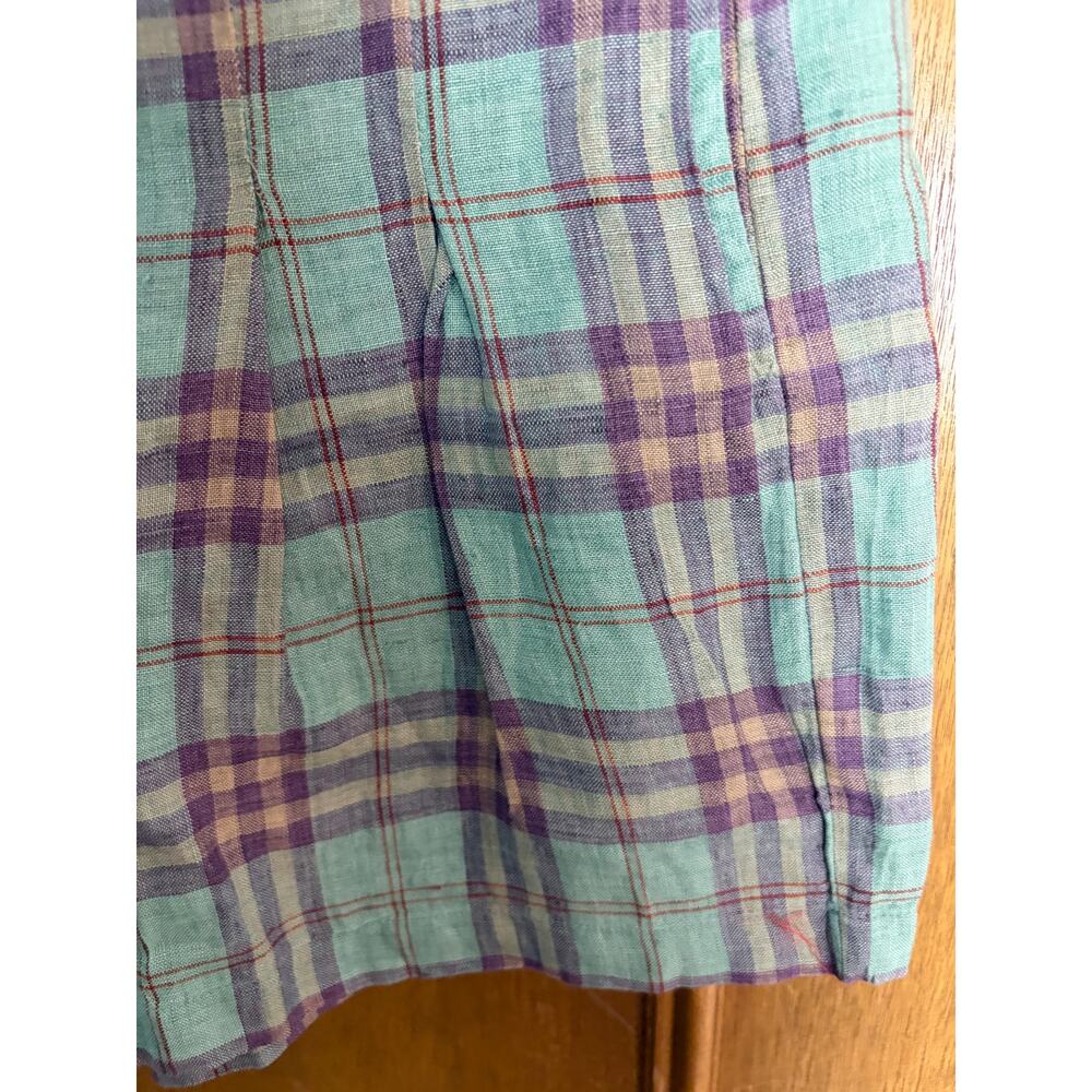 NEW LANHTROPY 100% Linen Shorts Pleated Plaid Pockets M Preppy Coastal Summer - Picture 4 of 6